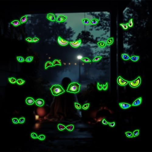 Glow in The Dark Monster Eyes Stickers - Spooky Luminous Eyes for Halloween Decoration - 23 Pairs