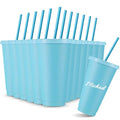 Reusable Plastic Cup with Lid and Straw - 24 oz Blue, Set of 12