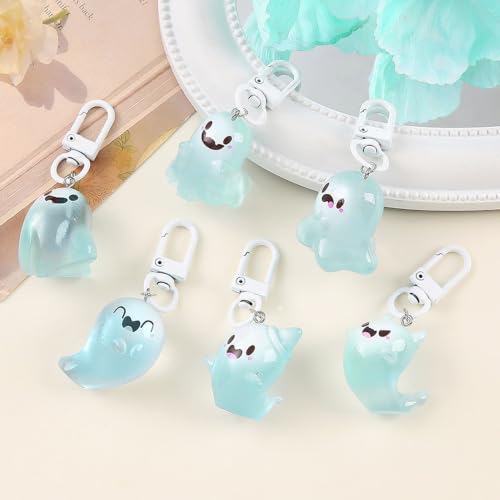 Halloween Ghost Keychains 6 Pack - Cute Resin Spooky Bag Charms for Backpacks & Purses