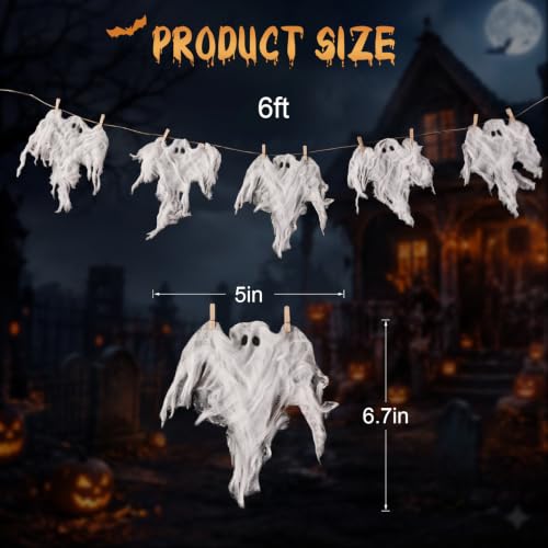 Halloween Ghost Garland - 6Ft Rustic Halloween Decor for Mantel, Wall, Fireplace | Variation: Ghost Garland