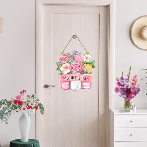 Pink Rose Mason Jar Wooden Front Door Sign - Mother's Day Floral Decor - Rose Variation