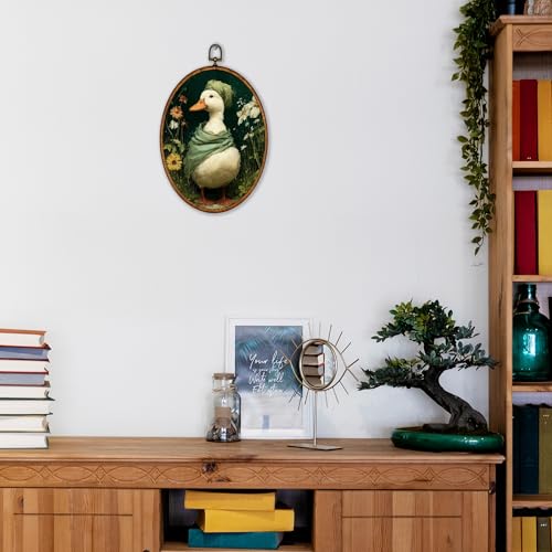 Bathroom Goose Wall Art Decor - Retro Dark Green Botanical Canvas Frame