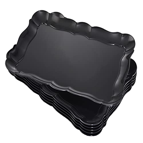 Black Plastic Serving Trays 15x10 Inches Set of 6 - Reusable & Dishwasher Safe