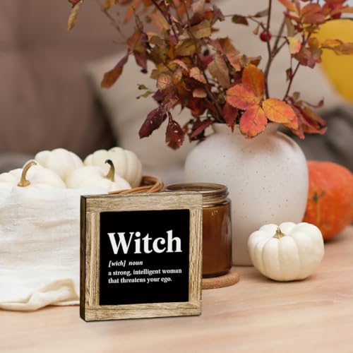 Halloween Witch Definition Wooden Sign - Farmhouse Fall Decor, 5.9x5.9 Inches - Halloween 11 Variation