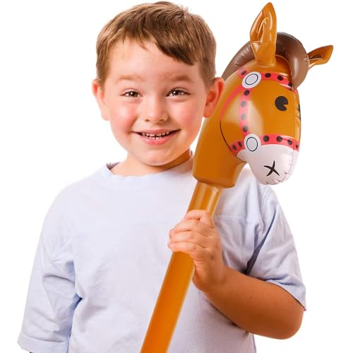 2PCS Inflatable Pony Stick Horse for Party Decorations and Costumes - Brown, 37 Inches