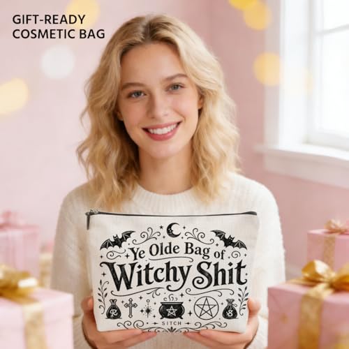 Multicolor Gothic Witchy Makeup Bag with Moon and Stars - Mystical Cosmetic Pouch
