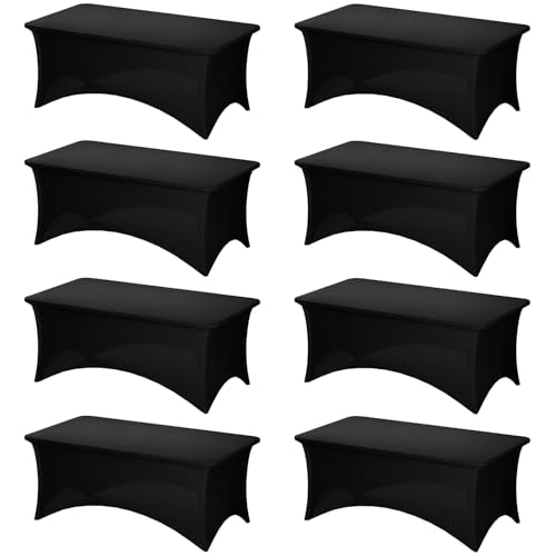Fixwal 8 Pack 6FT Black Stretch Fitted Tablecloth for 6-Foot Tables - Premium Spandex Cover