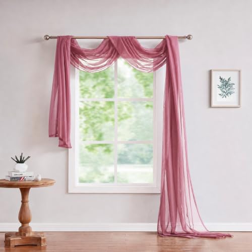 Blush Pink Sheer Window Scarf - 55W x 144L Elegant Light Curtain - Warm Home Designs