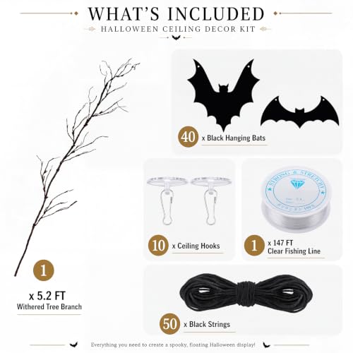 Halloween Bat Hanging Decorations Set - Spooky Ceiling Decor for Indoor Parties