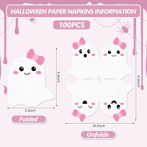 Halloween Ghost Paper Napkins 100-Pack - Spooky Party Tableware