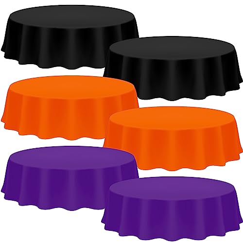 Amylove 24 pcs Halloween Disposable Plastic Round Tablecloths - Orange, Black, Purple