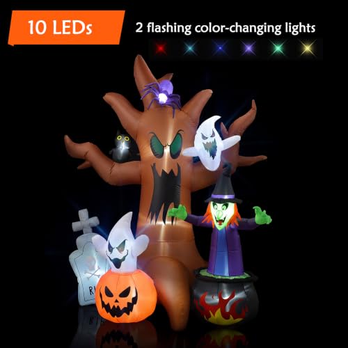 Halloween Inflatable Spooky Tree Decoration - 8 Ft Yard Decor with LED Lights - Variation: Spooky Tree