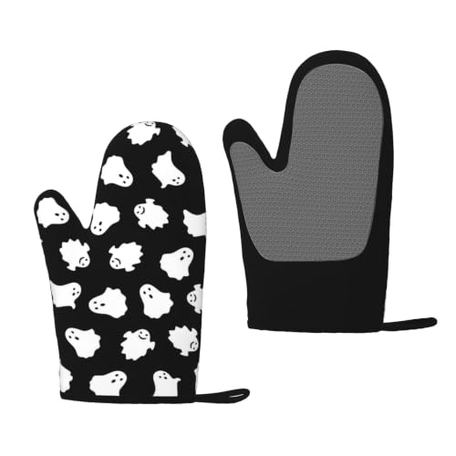 Halloween Ghost Silicone Oven Mitts Set - Spooky Non-Slip Heat-Resistant Kitchen Gloves with Variation: Ghost