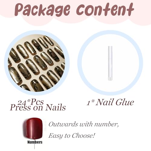 BABALAL Press On Nails Medium Square Black Lace Full Cover with Glossy Finish - Variation O04-01
