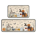Beige 2-Piece Halloween Kitchen Rugs Set - Bat & Pumpkin Non-Slip Washable Floor Mats