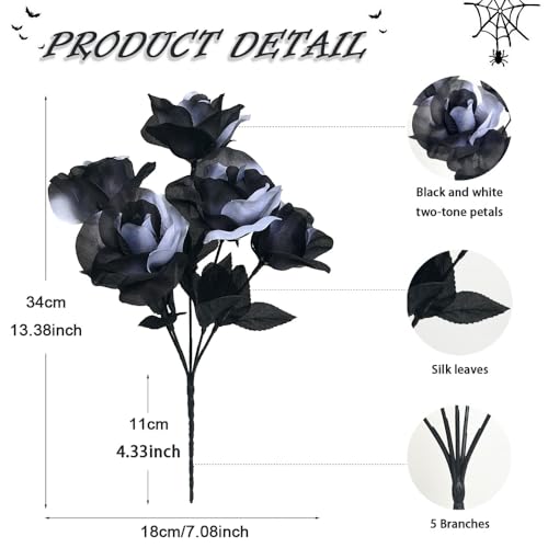 Black and White Artificial Rose Bouquet for Halloween Decor Wedding DIY Home