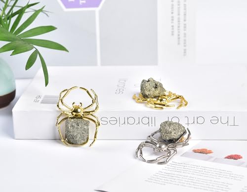 Halloween Spiders Decoration Set - Small Pyrite & Alloy Spider Figurines, 2 Pieces - Variation of B Spider Mixed 2Pcs