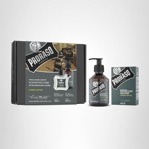 Proraso Cypress and Vetyver Beard Care Duo Kit - Beard Wash and Balm with Fresh, Citrus Earthy for New or Short Beards - Premium Italian Gift Set for Men