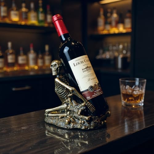Copper Gothic Skull Wine Bottle Holder - Halloween Countertop Small Rack
