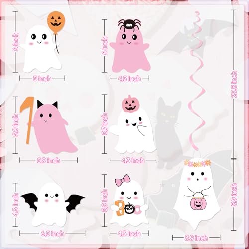 Pink Halloween Ghost Hanging Decorations Set - Spooky Party Swirls & Cutouts