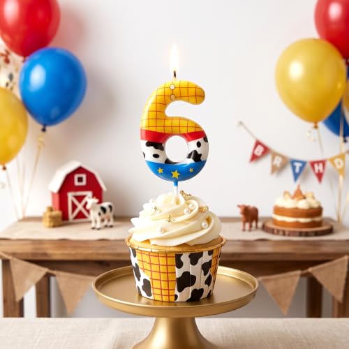 Yellow Number Birthday Candles for Cake Topper - Blue & Yellow 6