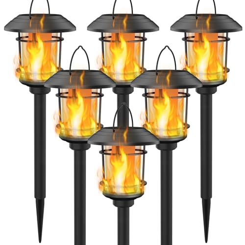 Solar Flame Torch Lights Outdoor - Warm White Flickering Garden Lanterns, Waterproof, Hanging & Stake Options