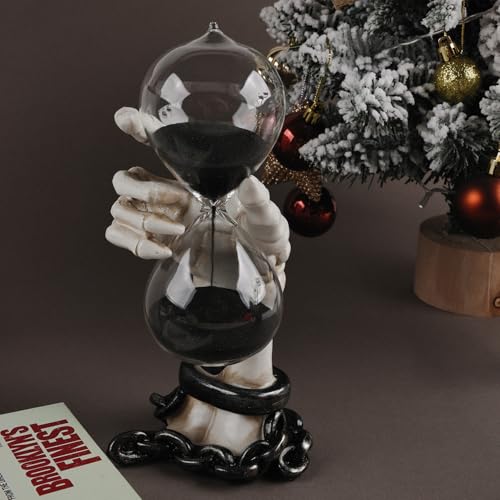 White Skeleton Hands Hourglass Figurine with Black Sand Halloween Decor
