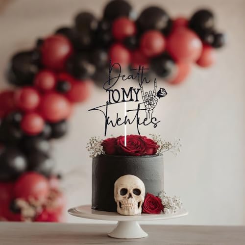 Black Glitter Death to My Twenties Cake Topper - Gothic Birthday Decor - Black-Twenties