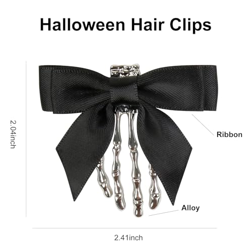 Halloween Skeleton Hand Hair Clips with Bowknot for Women Party Cosplay Accessories