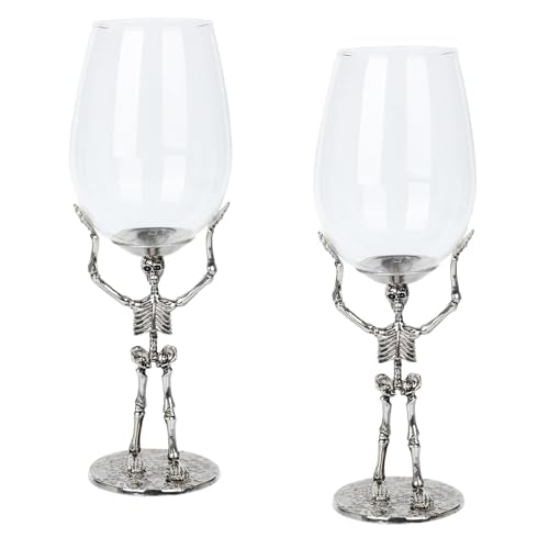 Gothic Skeleton Skull Wine Glass - Bone Hand Chalice with Clear Glass - 2 Pack - Variation 2C