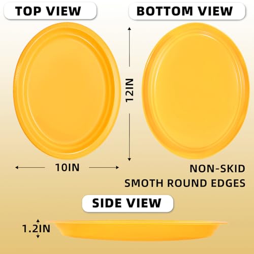 Yellow Disposable Oval Plastic Plates - 50 Count, 10x12 Inch Partyware