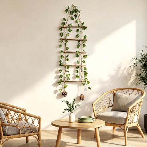 2XL Lighted Boho Wooden Rope Ladder Wall Art Decor - Rustic & Seasonal