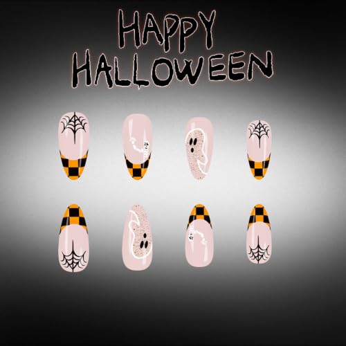 Halloween Press-On Nails Medium Almond Style-18 with Mummy Skull Ghost Designs