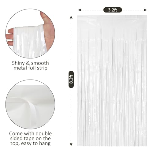 White Tinsel Curtain Backdrop Decorations - 2 Pack, 3.2x8.2 ft Party Decor