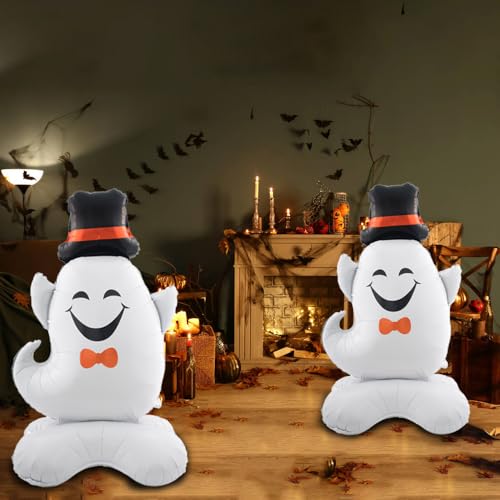 Halloween Ghost Balloons Set - Self-Standing Hat Design, White, 2pcs