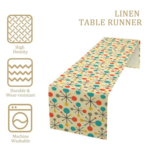 Mid Century Table Runner - Atomic Geometric Retro 1950s 1960s Style - 13x60 Inch - Focusbrite Variation 1