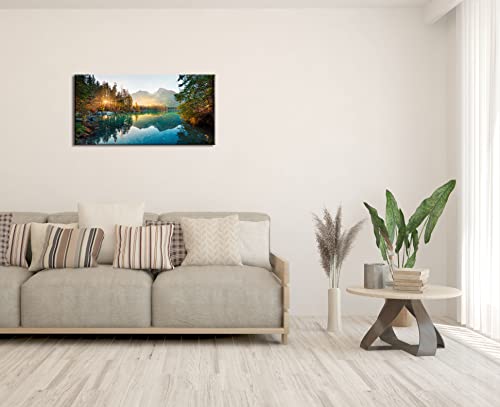 Autumn Lake Canvas Wall Art 40x20 Inches - Colorful Summer Landscape Print