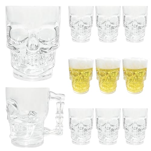 12 Pack Halloween Skull Beer Mugs - Acrylic Drinkware for Whiskey Wine & Juice