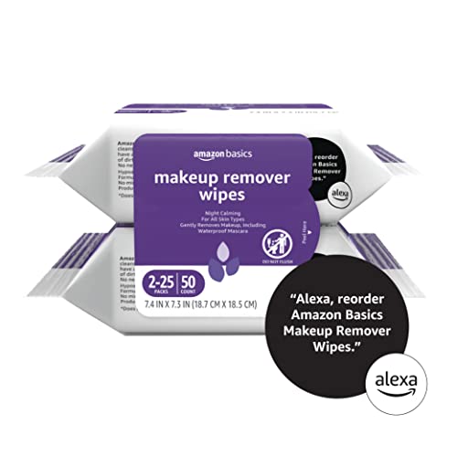 Night Calming Makeup Remover Wipes - 25 Count Pack of 2, Gentle & Waterproof Makeup Removal