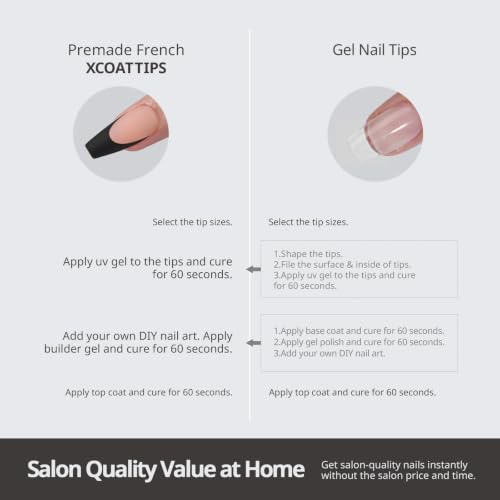 French Tip Press On Nails - Black Square Long Variant for Natural Look
