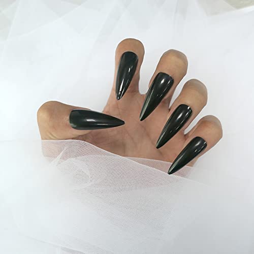 Black Long Press On Nails Stiletto Fake Nails 120 Pcs - Durable & Reusable