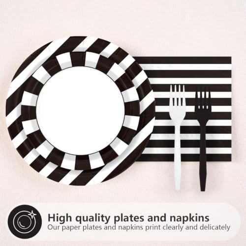 Black and White Polka Dot and Striped Party Decorations Set for 48 Guests