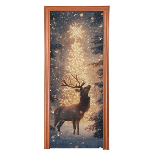 Christmas Deer Door Cover - Stretch Fabric Holiday Porch Decoration 35x79 In Variation of THIS listing
