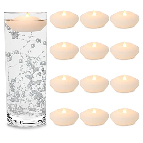Floating LED Candles - 12 pcs Water-Activated Flameless Tealights - 3 Inch Wax Water Floating Candles with Flicker Light for Centerpieces and Events - Variation: 12 pcs Wax Floating Candles / 3 x 3 x 1.7 inches