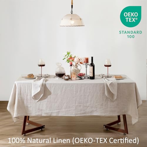 Natural Linen Tablecloth 60x120 Inches Rectangular Stone Washed Dining Cover