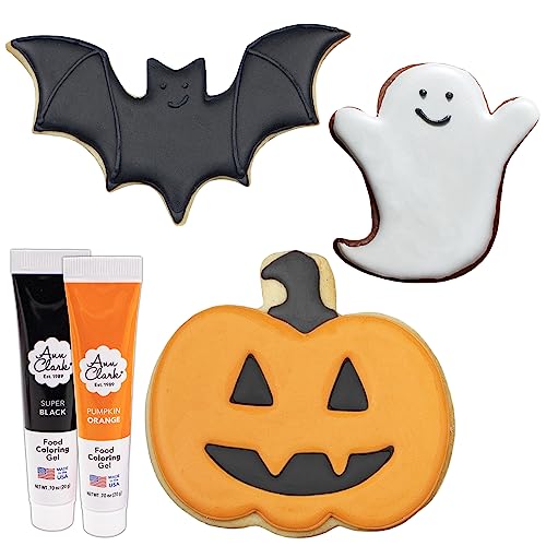 Halloween Cookie Cutter Set with Food Coloring Gel - Pumpkin Ghost Bat Shapes