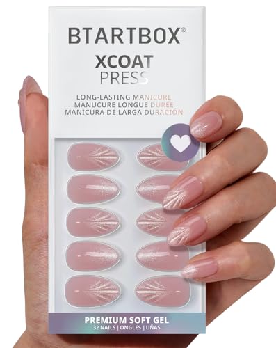 BTArtbox Shell Press On Nails - Pink Short Almond Fake Nails 32Pcs Full Kit