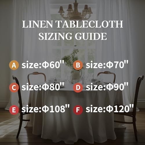 EVERLY 100% Pure Linen Round Tablecloth 120 Inch White for Weddings & Events