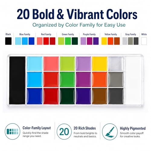 Face & Body Paint Oil Palette with 10 Brushes - Halloween Cosplay Kit