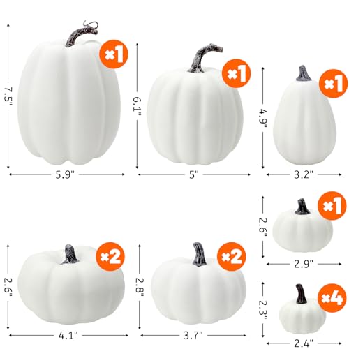 Artificial White Pumpkins Set - Fall Autumn Decor for Halloween Thanksgiving